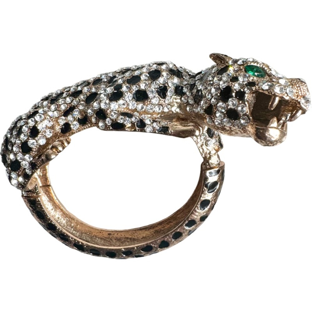 Vintage Huge Gold and Black Leopard Clamper Bracelet with Textured Design